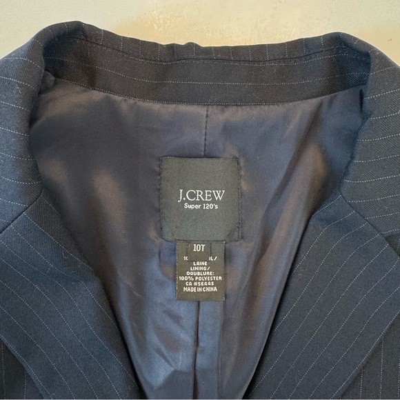 J Crew Super 120’s Blazer Suit Jacket 10T 10 Tall Black Pinstriped 2 Button Wool - Picture 7 of 11